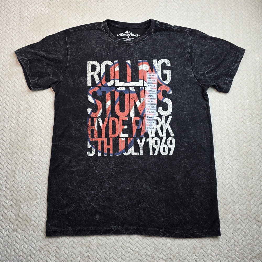 The Rolling Stones Hyde Park 1969 Graphic Tee‎ Black Mineral Wash Small NEW
